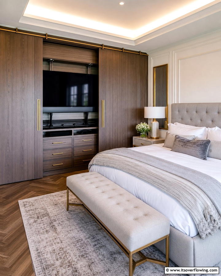 TV Hidden Behind Sliding Panels - 25 Bedroom TV Ideas for Stylish Entertainment