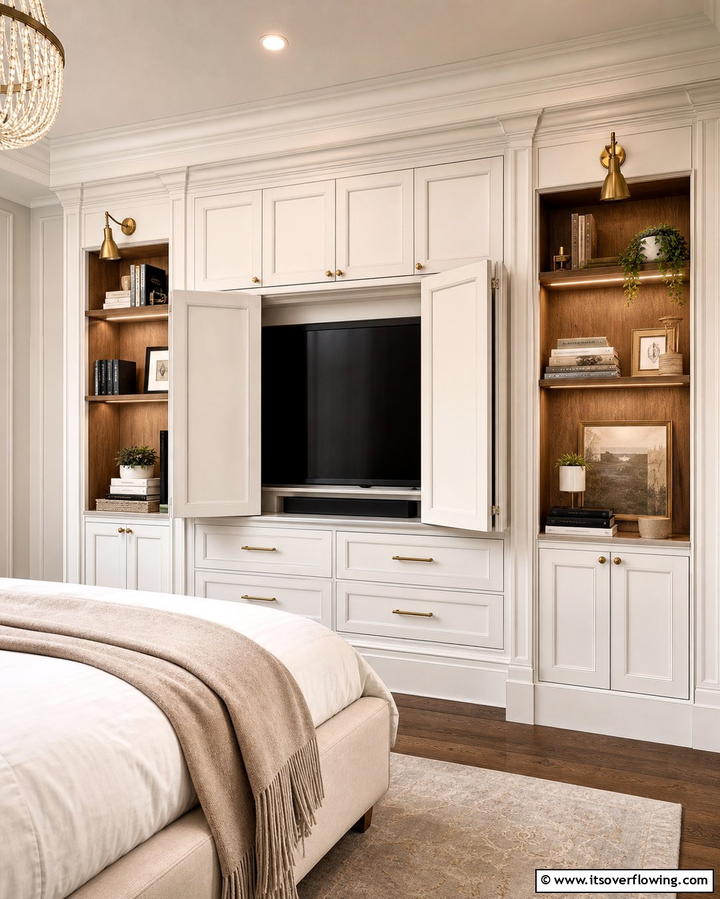 TV Inside a Built In Cabinet - 25 Bedroom TV Ideas for Stylish Entertainment