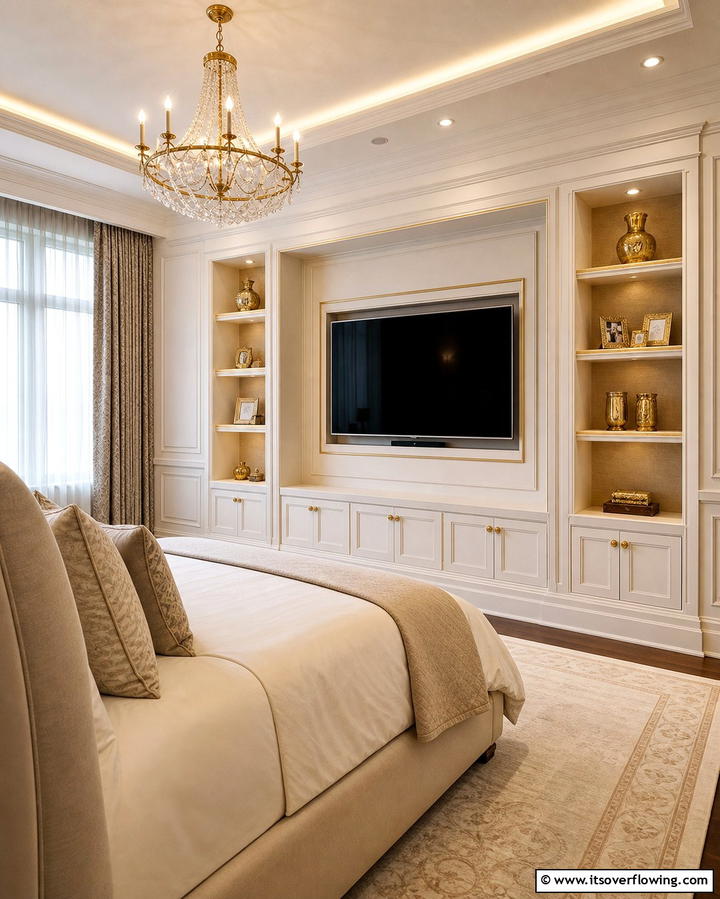 TV Inside a Built In Wall Nook - 25 Bedroom TV Ideas for Stylish Entertainment