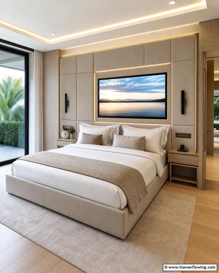TV Integrated into a Headboard - 25 Bedroom TV Ideas for Stylish Entertainment
