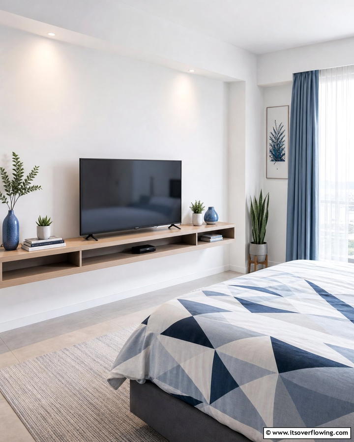 TV Placed on a Floating Shelf - 25 Bedroom TV Ideas for Stylish Entertainment