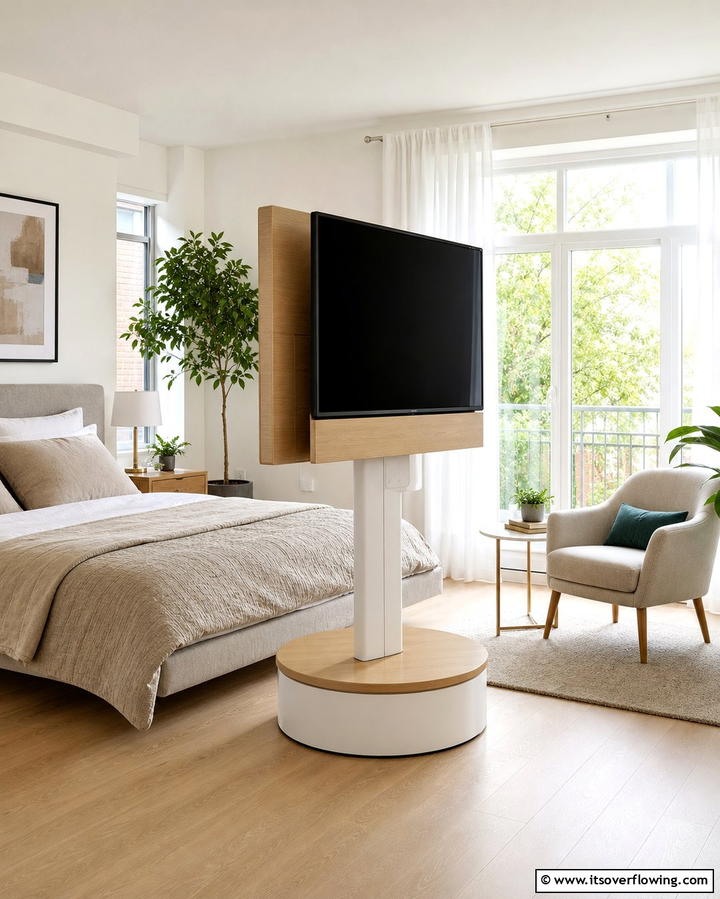 TV on a Rotating Stand - 25 Bedroom TV Ideas for Stylish Entertainment