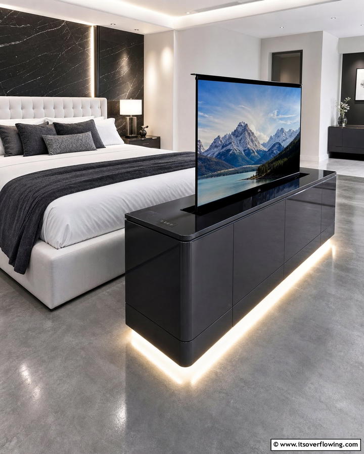 TV with a Motorized Lift - 25 Bedroom TV Ideas for Stylish Entertainment