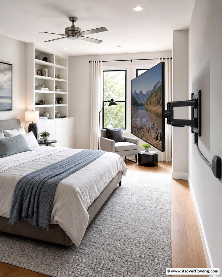 TV with a Rotating Wall Mount - 25 Bedroom TV Ideas for Stylish Entertainment