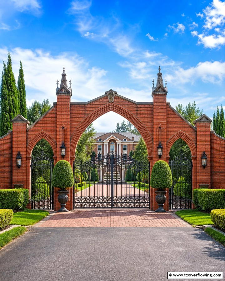 Tall Brick Fence with Decorative Arches - 20 Front Yard Brick Fence Ideas for a Classic Look