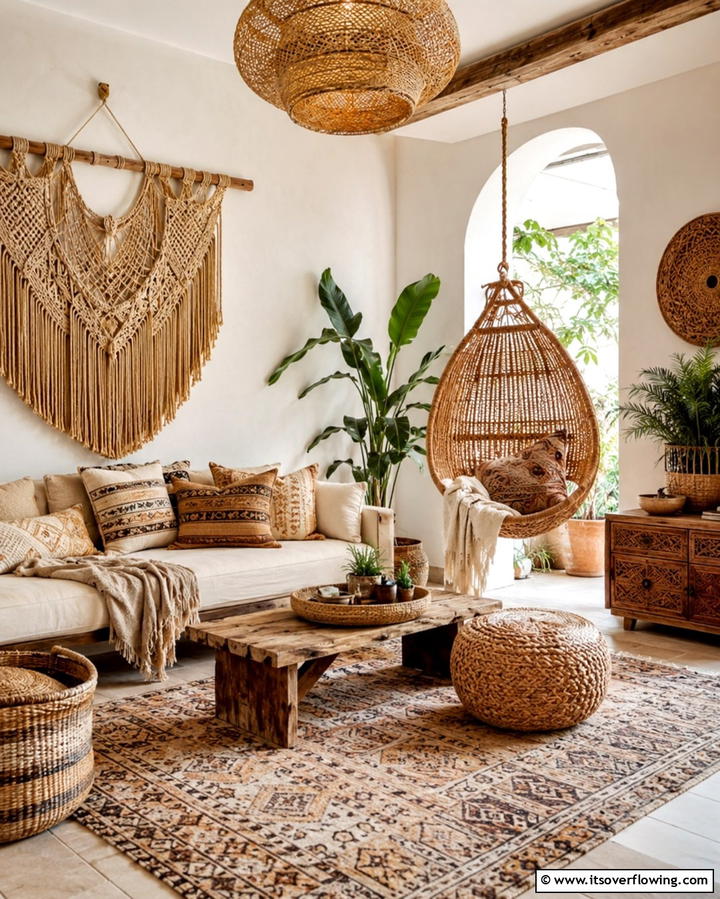 Tan Bohemian Decor - 25 Tan Living Room Ideas for a Serene Ambiance