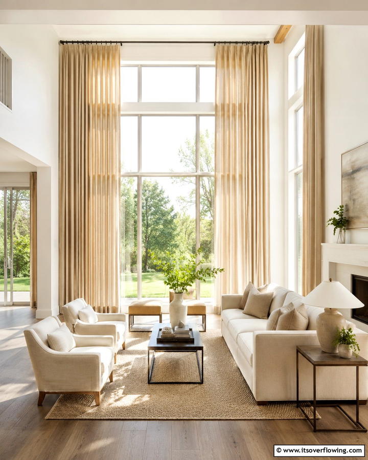 Tan Curtains for a Soft Touch - 25 Tan Living Room Ideas for a Serene Ambiance