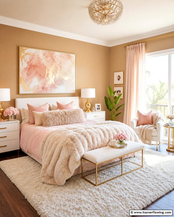 Tan and Blush Feminine Charm - 25 Tan Bedroom Ideas for a Warm and Cozy Space
