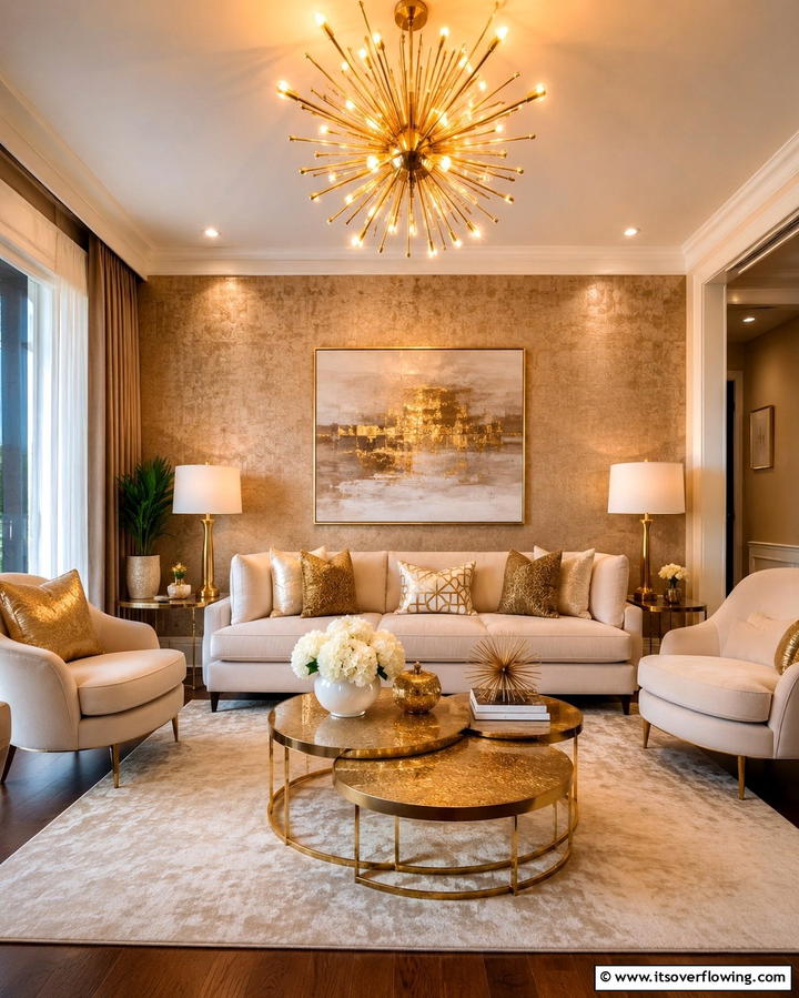 Tan and Gold Accents - 25 Tan Living Room Ideas for a Serene Ambiance