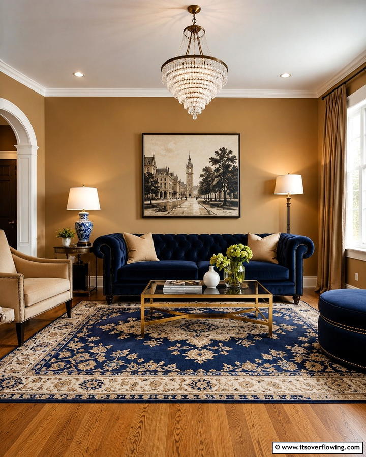 Tan and Navy Blue Contrast - 25 Tan Living Room Ideas for a Serene Ambiance