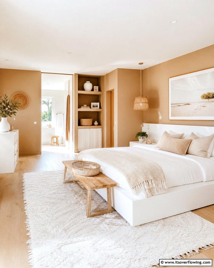 Tan and White Minimalist Design - 25 Tan Bedroom Ideas for a Warm and Cozy Space