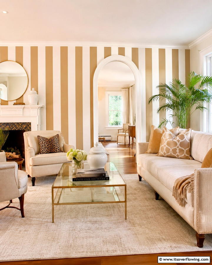 Tan and White Stripes - 25 Tan Living Room Ideas for a Serene Ambiance