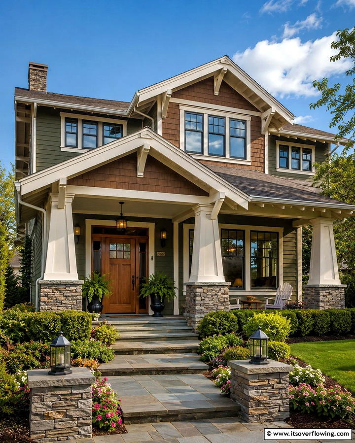 Tapered Columns - 25 Craftsman Style House Exterior Ideas for Curb Appeal