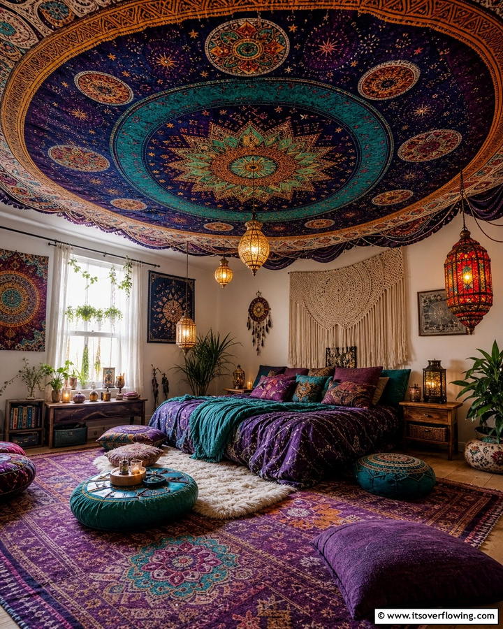 Tapestry Ceiling Decor - 20 Unique Indie Room Ideas for a Boho Vibe
