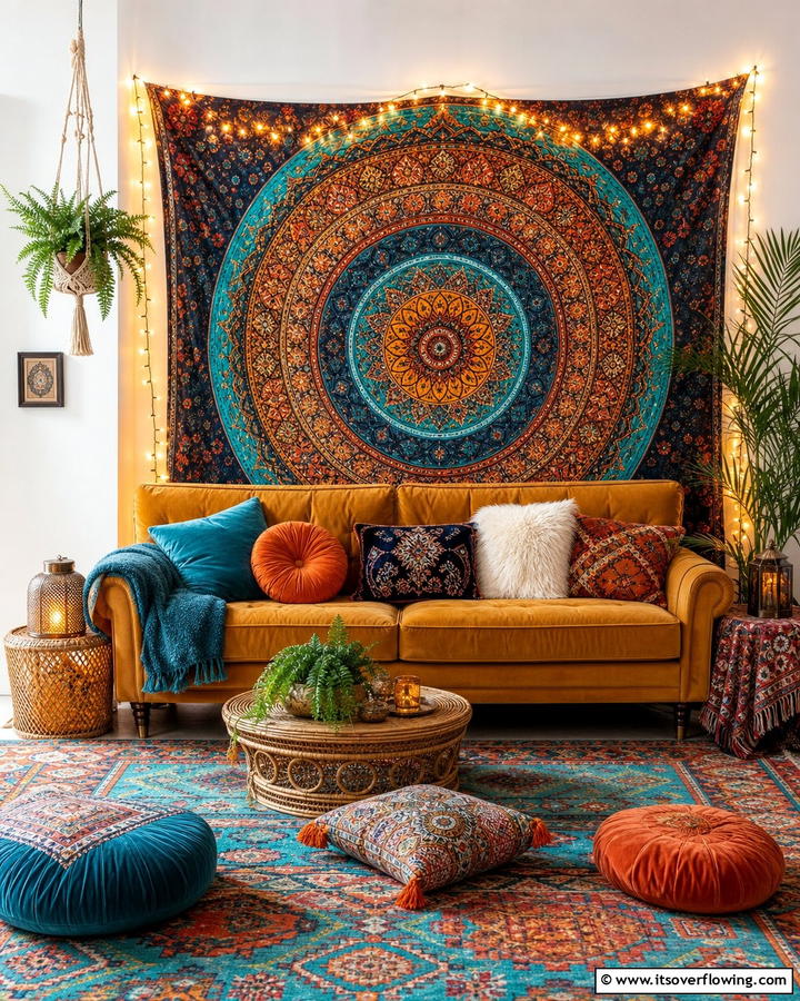 Tapestry Wall Art - 25 Boho Wall Decor Ideas for a Vibrant and Artistic Home