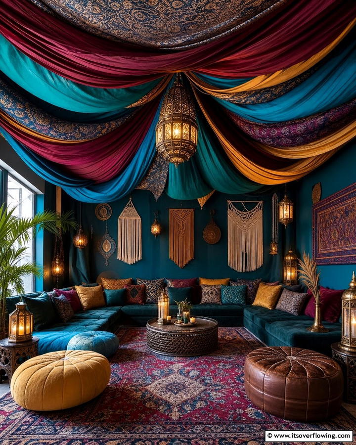 Tapestry and Fabric for Softness - 20 Man Cave Ceiling Ideas to Elevate Your Space