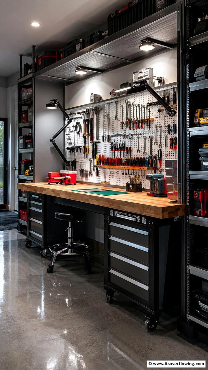 Task Lighting Over Workbenches - 30 Garage Lighting Ideas for Bright, Functional Spaces