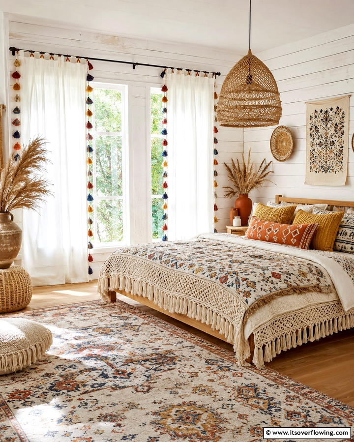 Tassel Trimmed Curtains for Bohemian Flair - 25 Elegant Bedroom Curtain Ideas to Enhance Your Decor