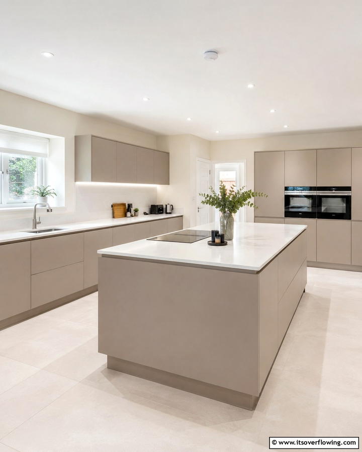 Taupe Cabinets with Black Appliances - 30 Stunning Taupe Kitchen Cabinet Designs for Modern Homes