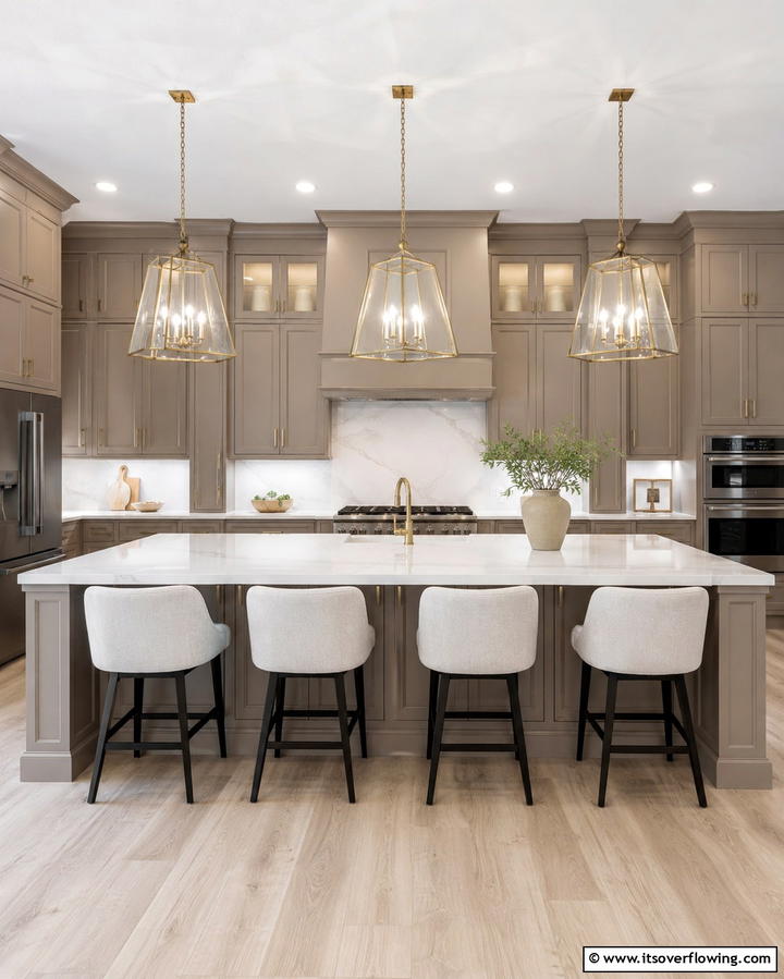 Taupe Cabinets with Bold Accent Wall - 30 Stunning Taupe Kitchen Cabinet Designs for Modern Homes