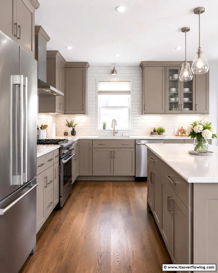 Taupe Cabinets with Dark Wood Floors - 30 Stunning Taupe Kitchen Cabinet Designs for Modern Homes