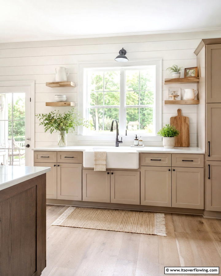 Taupe Cabinets with Farmhouse Sink - 30 Stunning Taupe Kitchen Cabinet Designs for Modern Homes