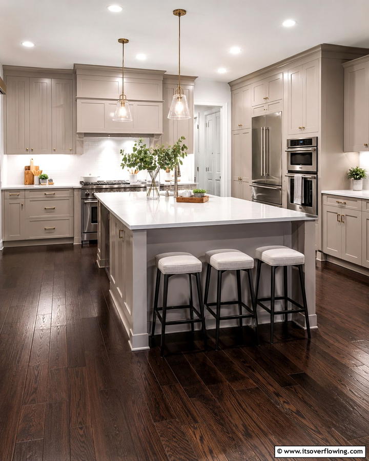 Taupe Cabinets with Gold Hardware - 30 Stunning Taupe Kitchen Cabinet Designs for Modern Homes