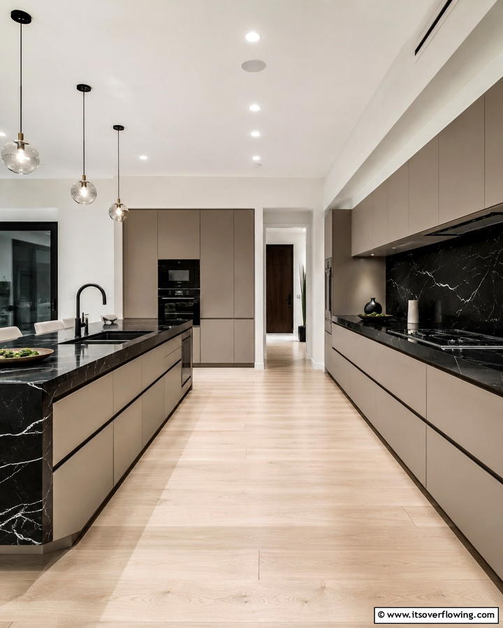 Taupe Cabinets with Herringbone Backsplash - 30 Stunning Taupe Kitchen Cabinet Designs for Modern Homes