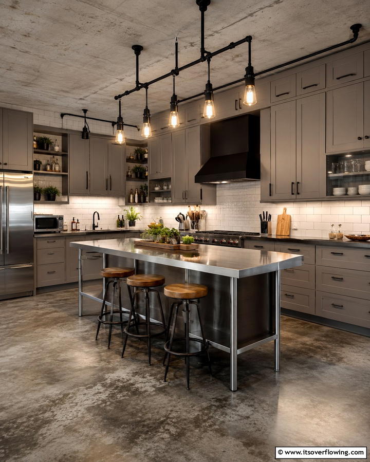 Taupe Cabinets with Industrial Lighting - 30 Stunning Taupe Kitchen Cabinet Designs for Modern Homes