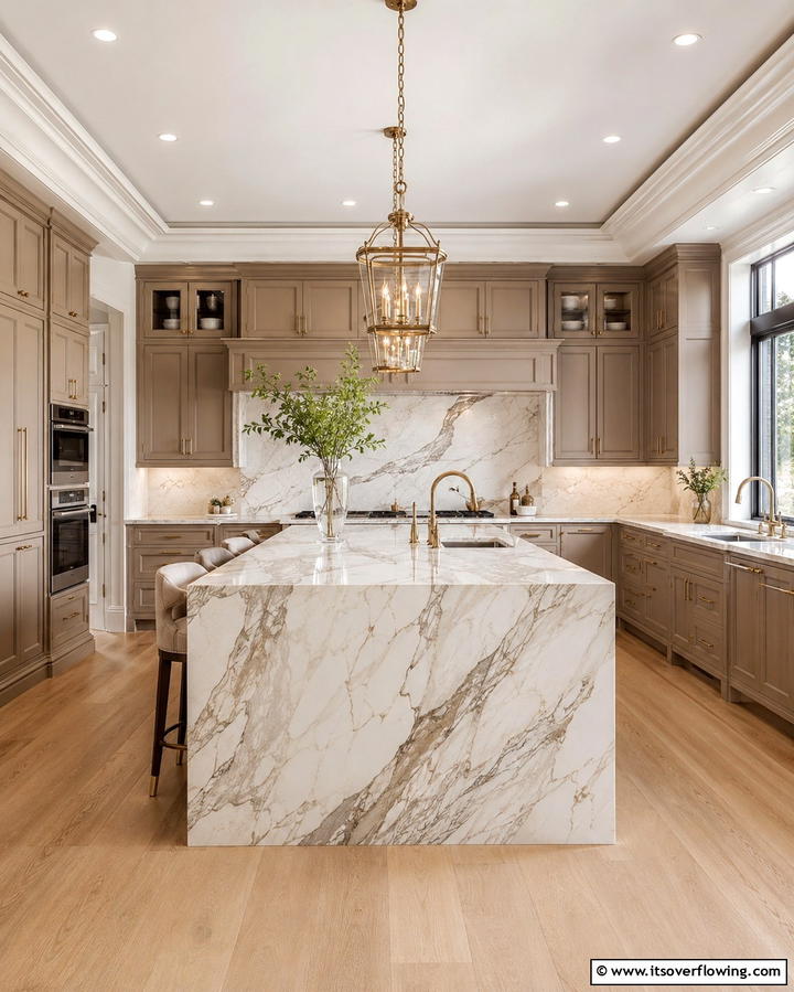 Taupe Cabinets with Marble CountertopsOne - 30 Stunning Taupe Kitchen Cabinet Designs for Modern Homes