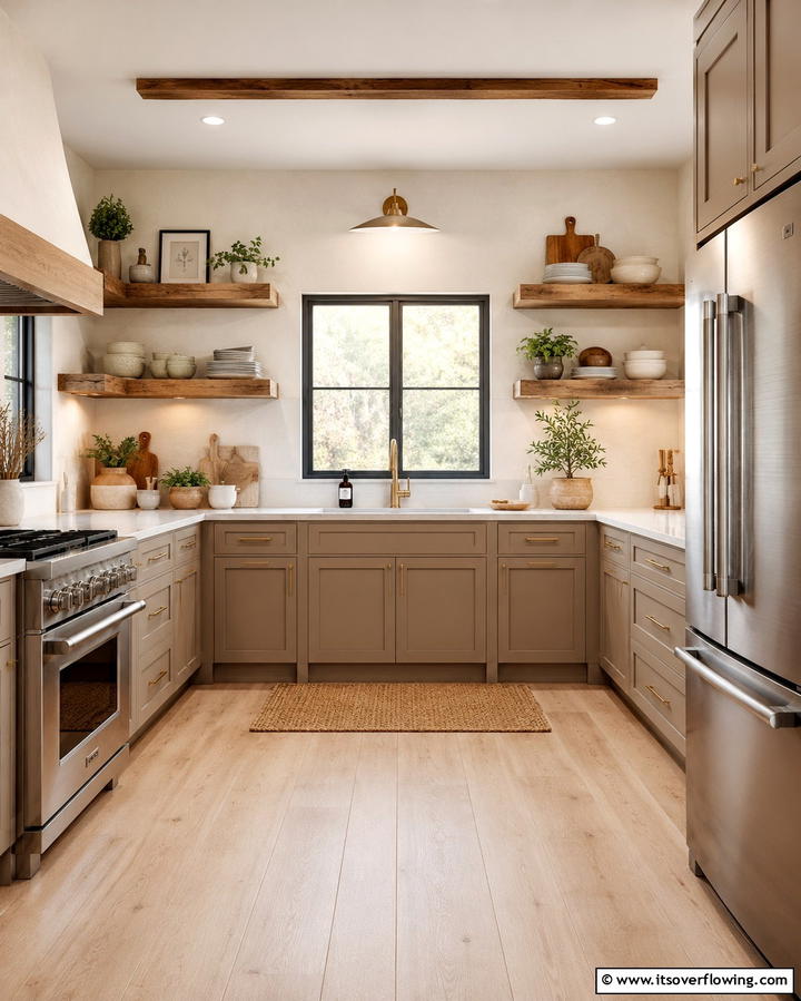 Taupe Cabinets with Open ShelvingExact - 30 Stunning Taupe Kitchen Cabinet Designs for Modern Homes