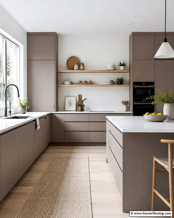 Taupe Cabinets with Patterned Backsplash - 30 Stunning Taupe Kitchen Cabinet Designs for Modern Homes