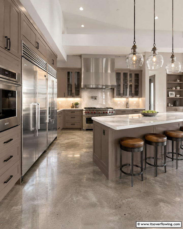 Taupe Cabinets with Pendant Lighting - 30 Stunning Taupe Kitchen Cabinet Designs for Modern Homes