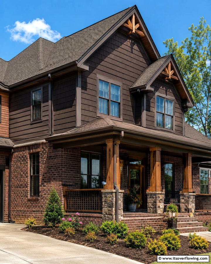Taupe Vinyl with Cream Brick - 25 Vinyl Siding and Brick Combinations for Curb Appeal