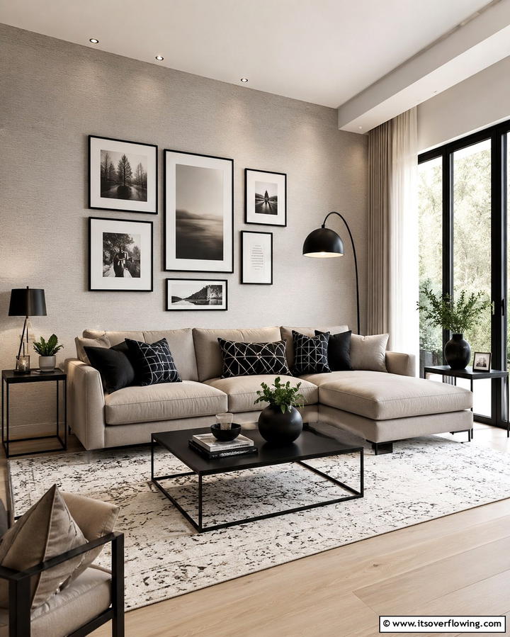 Taupe and Black Accents - 20 Taupe Living Room Ideas for a Neutral Aesthetic