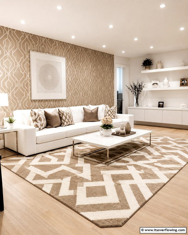 Taupe and Geometric Patterns - 20 Taupe Living Room Ideas for a Neutral Aesthetic