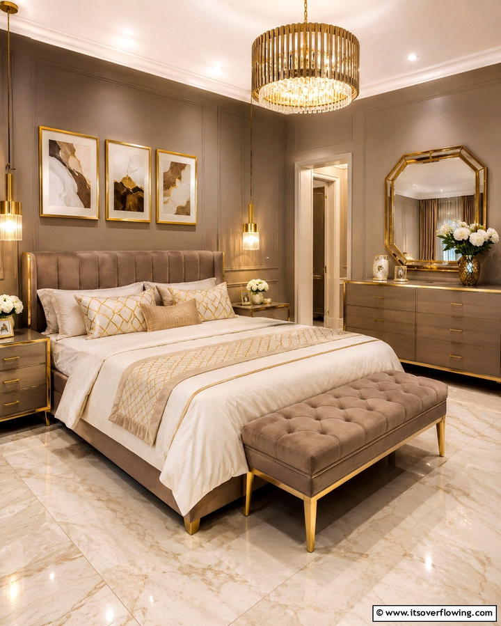 Taupe and Gold Accents - 20 Taupe Bedroom Ideas for a Serene Retreat