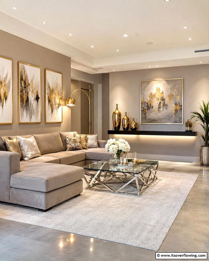 Taupe and Metallic Accents - 20 Taupe Living Room Ideas for a Neutral Aesthetic