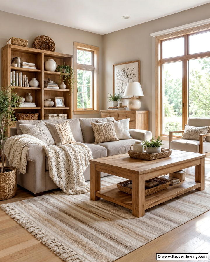 Taupe and Natural Wood Tones - 20 Taupe Living Room Ideas for a Neutral Aesthetic