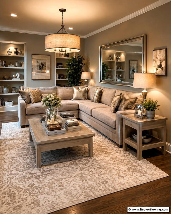 Taupe and Warm Lighting - 20 Taupe Living Room Ideas for a Neutral Aesthetic