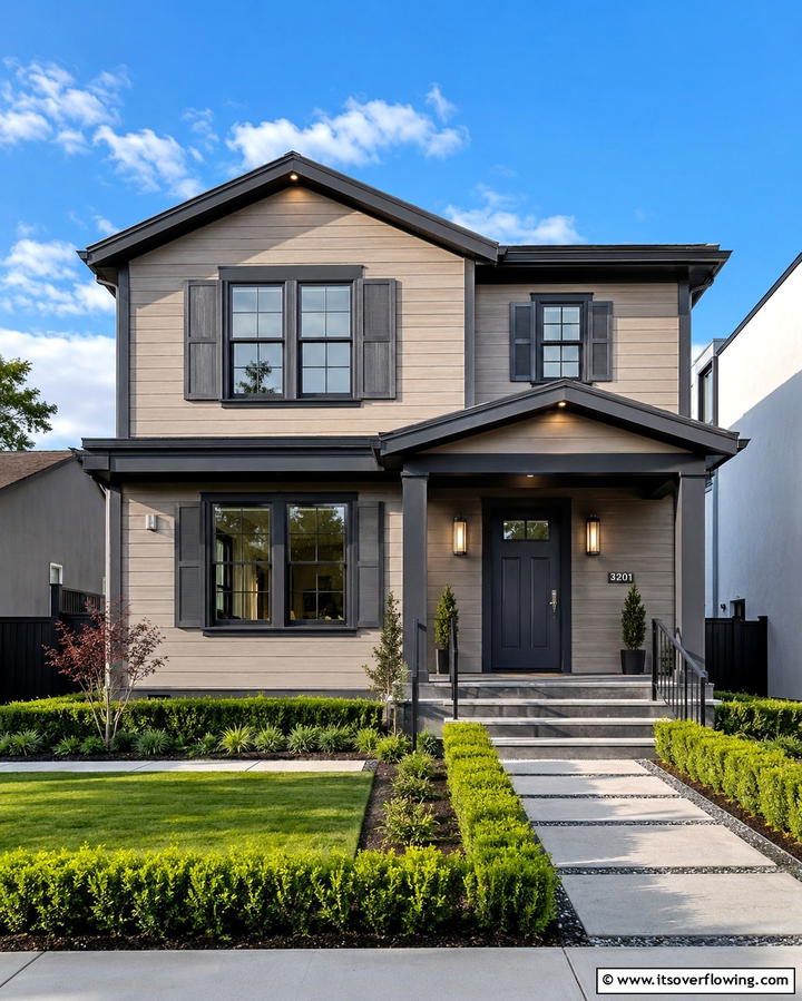 Taupe with Charcoal Gray Accents - 25 Exterior Taupe House Color Combinations for Modern Homes