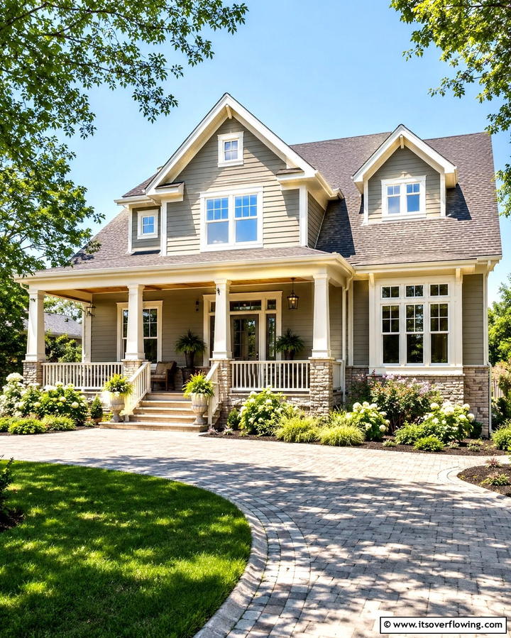 Taupe with Creamy White Trim - 25 Exterior Taupe House Color Combinations for Modern Homes
