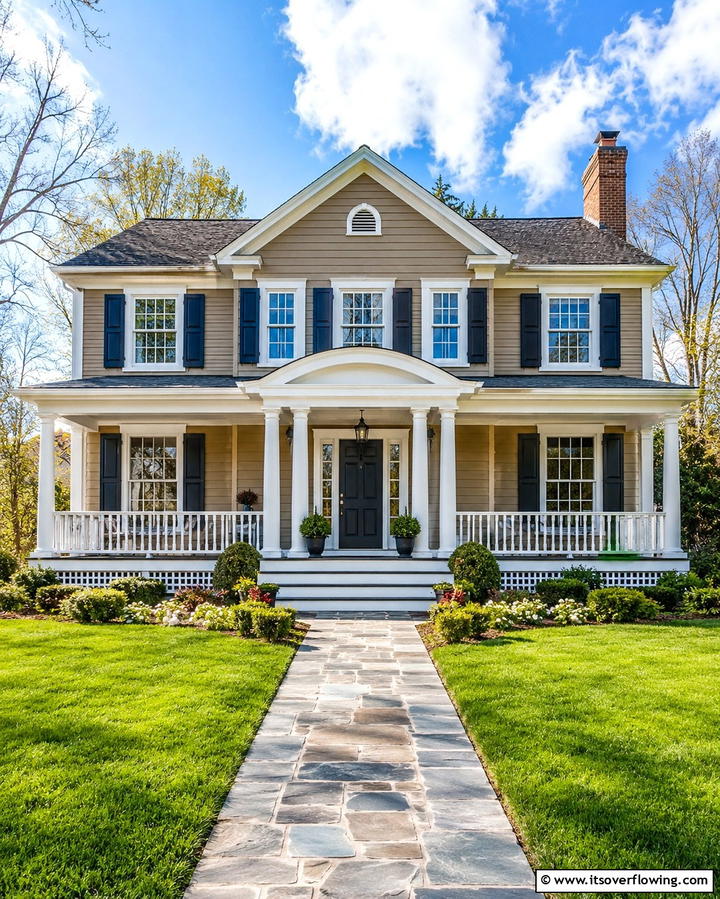 Taupe with Crisp White Accents - 25 Exterior Taupe House Color Combinations for Modern Homes