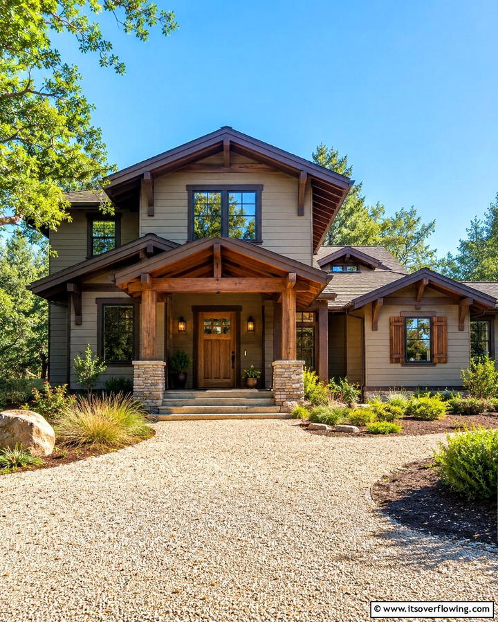 Taupe with Espresso Brown Trim - 25 Exterior Taupe House Color Combinations for Modern Homes