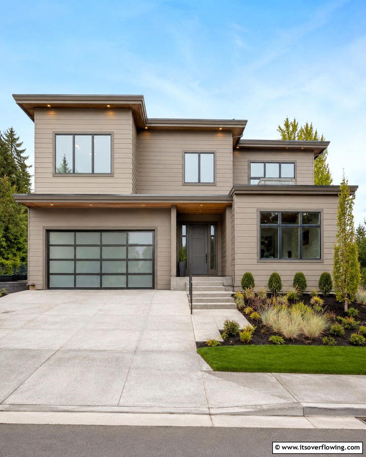 Taupe with Light Gray Trim - 25 Exterior Taupe House Color Combinations for Modern Homes
