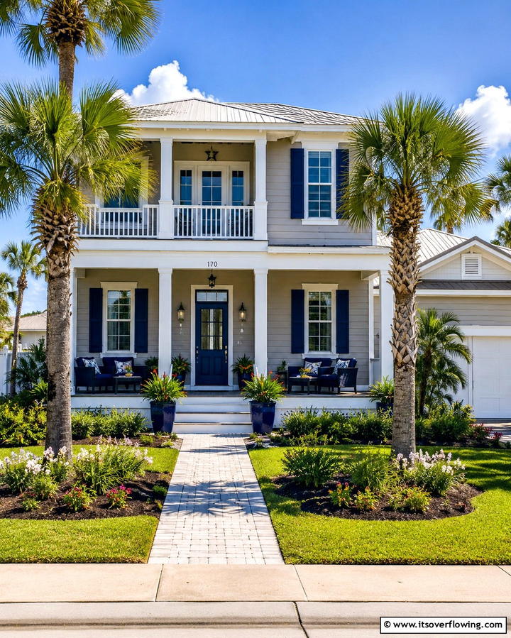 Taupe with Navy Blue Accents - 25 Exterior Taupe House Color Combinations for Modern Homes