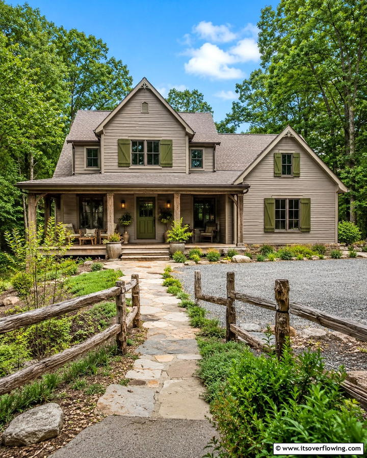 Taupe with Olive Green Accents - 25 Exterior Taupe House Color Combinations for Modern Homes