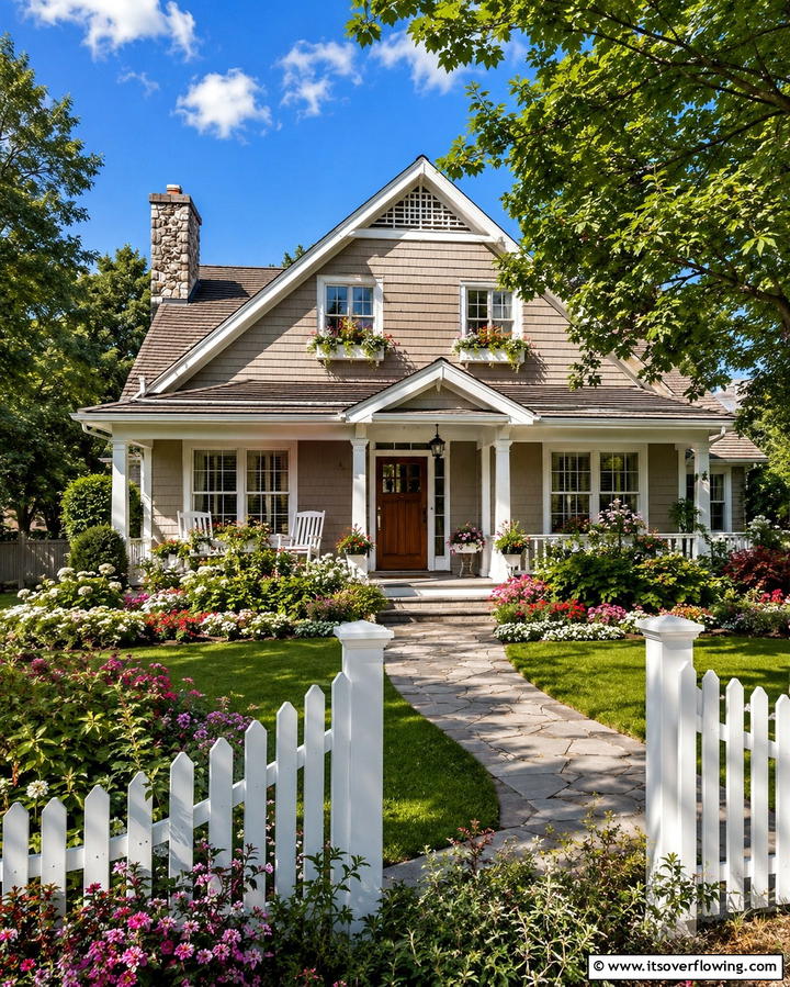 Taupe with White Picket Fence - 25 Exterior Taupe House Color Combinations for Modern Homes
