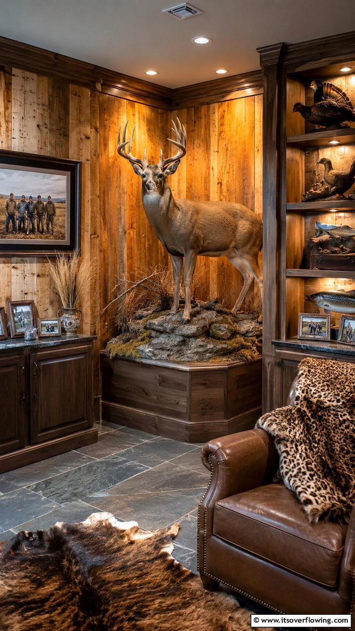 Taxidermy Showcase Corner - 30 Hunting Trophy Room Ideas for Rustic Decor