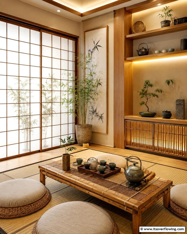 Tea Corner Setup - 25 Asian Living Room Ideas for a Zen Atmosphere